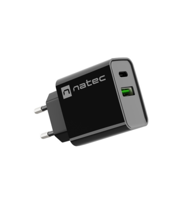 CARGADOR NATEC RIBERA 20W 1XUSB A 1XUSB C PD30 QC30 NEGRO