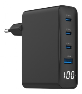 CARGADOR RAPIDO GEMBIRD USB GAN DE 4 PUERTOS 100 W LCD NEGRO