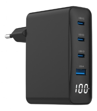 CARGADOR RAPIDO GEMBIRD USB GAN DE 4 PUERTOS 100 W LCD NEGRO