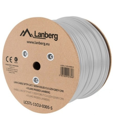 BOBINA CABLE RED LANBERG SFTP RJ45 CAT7 SOLIDO CU AWG23 LSZH CPR 305M GRIS FLU