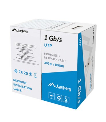 BOBINA CABLE RED LANBERG UTP RJ45 1GB S SOLIDO CCA AWG23 305M GRIS