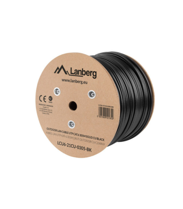 BOBINA CABLE RED LANBERG EXTERIOR UTP RJ45 CAT6 SOLIDO CU AWG24 305M NEGRO FLU