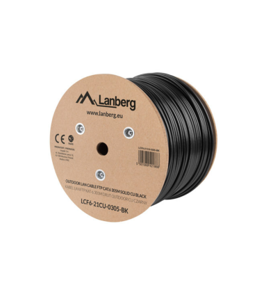 BOBINA CAT6 LANBERG OUTDOOR FTP RJ45 SOLIDO COBRE FLUKE TESTED AWG24 305M NEGRO