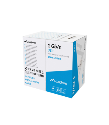 BOBINA CABLE RED LANBERG UTP RJ45 1GB S SOLIDO CCA AWG23 100M GRIS
