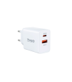 CARGADOR PARED TOOQ USB-C/PD 20W, USB-A/QC 18W BLANCO