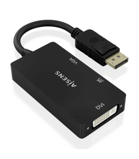 CABLE CONVERSOR AISENS DISPLAYPORT V12 A VGA DVI HDMI 4K NEGRO 15CM