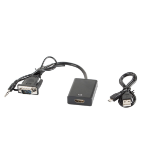 ADAPTADOR LANBERG VGA MACHOAUDIO 35MM JACK HDMI HEMBRA 20 CM NEGRO