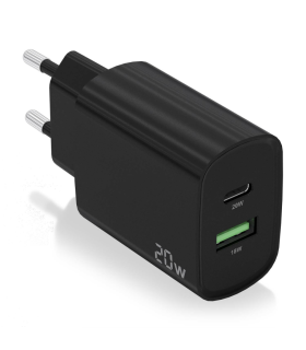 CARGADOR AISENS 20W 1XUSB C PD30 1XUSB A QC30 NEGRO