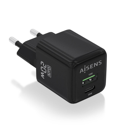 CARGADOR GAN AISENS 20W 1XUSB C PD30 QC40 1XUSB A QC30 NEGRO