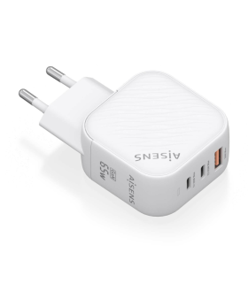 CARGADOR AISENS GAN 65W 2XUSB C PD30 QC40 1XUSB A QC30 BLANCO