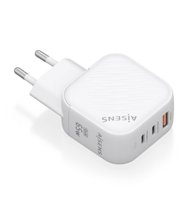 CARGADOR AISENS GAN 65W 2XUSB C PD30 QC40 1XUSB A QC30 BLANCO