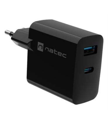 CARGADOR NATEC RIBERA GAN 65W PD30 QC30 1XUSB A 1XUSB C NEGRO