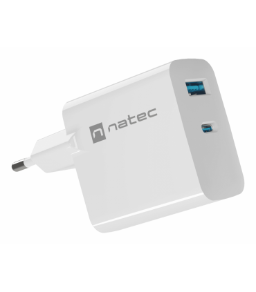CARGADOR NATEC RIBERA GAN 65W PD30 QC30 1XUSB A 1XUSB C BLANCO