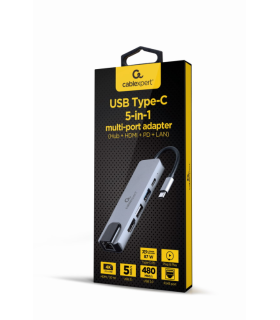 ADAPTADOR MULTIPUERTO USB TIPO C 5 EN 1 HUB HDMI PD LAN