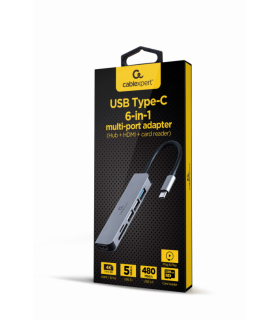 ADAPTADOR MULTIPUERTO USB TIPO C 6 EN 1 HUB HDMI LECTOR DE TARJETAS