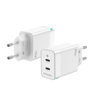 CARGADOR GAN AISENS 45W 2XUSB C PD30 QC40 BLANCO