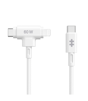 HYPER SILICONE USB C TO USB C AND LIGHTNING HYBRID 60W CABLE WHITE