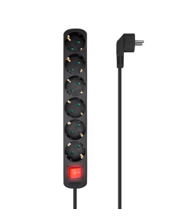 REGLETA AISENS BASE 6 TOMAS INTERRUPTOR CABLE 3x15MM2 14M NEGRO