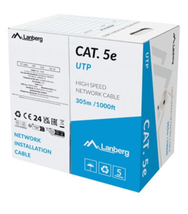 BOBINA CABLE RED LANBERG CAT5E UTP RJ45 SOLIDO CCA 305M FLUKE PASSED