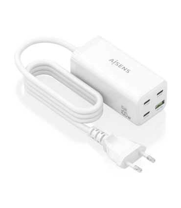 CARGADOR GAN AISENS SOBREMESA 100W 3XUSB C PD30 QC40 QC50 USB A QC30