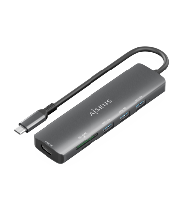 USB C DOCK AISENS 6 EN 1 USB C A 1XHDMI 3XUSB A 1XSD 1XMICRO SD 15CM