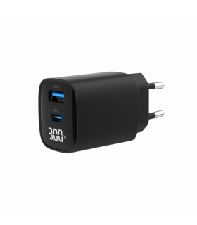 CARGADOR RAPIDO USB GEMBIRD DE 2 PUERTOS Y 30 W LCD NEGRO