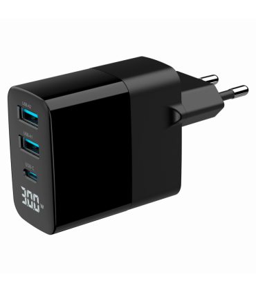CARGADOR RAPIDO USB GEMBIRD GAN DE 3 PUERTOS Y 30 W LCD NEGRO