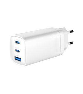 CARGADOR RAPIDO USB GEMBIRD POWER DELIVERY GAN DE 3 PUERTOS Y 65 W BLANCO