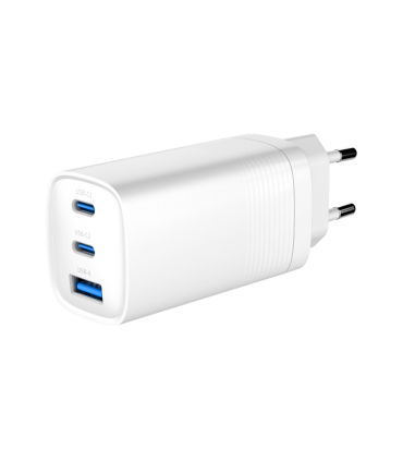 CARGADOR RAPIDO USB GEMBIRD POWER DELIVERY GAN DE 3 PUERTOS Y 65 W BLANCO