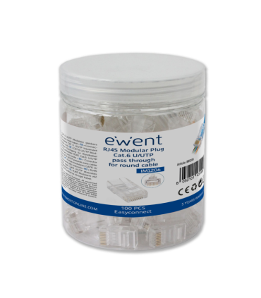 CONECTOR EWENT RJ45 CAT 6 U UTP EASYCONNECT PARA CABLE AWG 23 26 100 UND