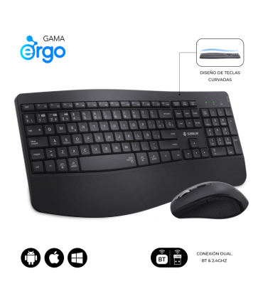 COMBO TECLADO RATON SUBBLIM PROWAVE ERGO INALAMBRICO NEGRO