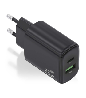 CARGADOR AISENS GAN 25W 1XUSB C PD30 1XUSB A QC30 NEGRO