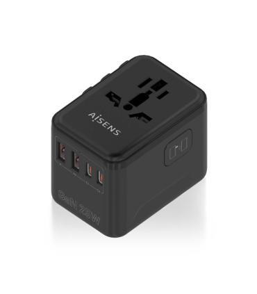 ADAPTADOR AISENS ENCHUFE UNIVERSAL VIAJE CARGADOR USB GAN 25W NEGRO