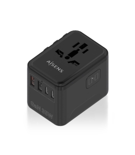 ADAPTADOR AISENS ENCHUFE UNIVERSAL VIAJE CARGADOR USB GAN 35W NEGRO
