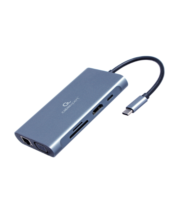 ADAPTADOR MULTIP GEMBIRD USBC 7EN1 HUB30HDMIVGAPDLECTOR TARJETASAUDIOGRIS