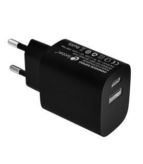 LEOTEC CARGADOR 20W CARGA RAPIDA 1 USB TIPO C PD 1 USB A NEGRO