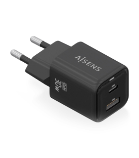 CARGADOR AISENS GAN 30W 1XUSB C PD30 QC40 1XUSB A QC30 NEGRO