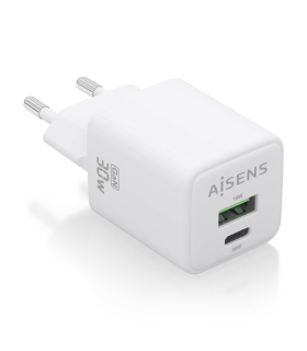 CARGADOR AISENS GAN 30W 1XUSB C PD30 QC40 1XUSB A QC30 BLANCO