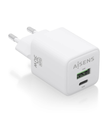 CARGADOR AISENS GAN 30W 1XUSB C PD30 QC40 1XUSB A QC30 BLANCO
