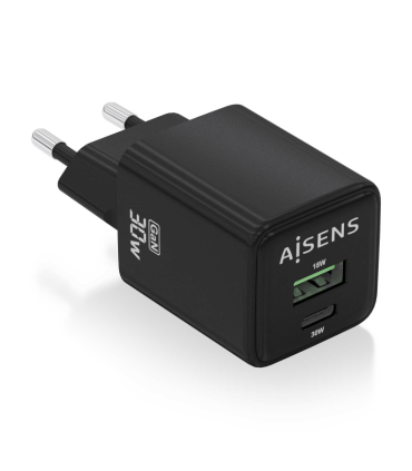 CARGADOR AISENS GAN 30W 1XUSB C PD30 QC40 1XUSB A QC30 NEGRO