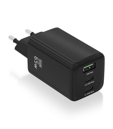 CARGADOR AISENS GAN 65W 2XUSB C PD30 QC40 1XUSB A QC30 NEGRO