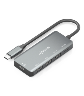 HUB AISENS USB 31 USB C 1XPD 100W 1XUSB C 30 3XUSB A 20 GRIS 15CM