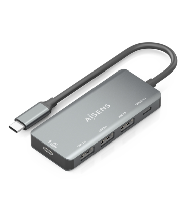 HUB AISENS USB 31 USB C 1XPD 100W 1XUSB C 30 3XUSB A 20 GRIS 15CM
