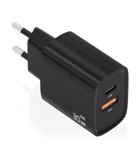 CARGADOR AISENS GAN 30W 1XUSB C PD30 QC40 1XUSB A QC30 NEGRO