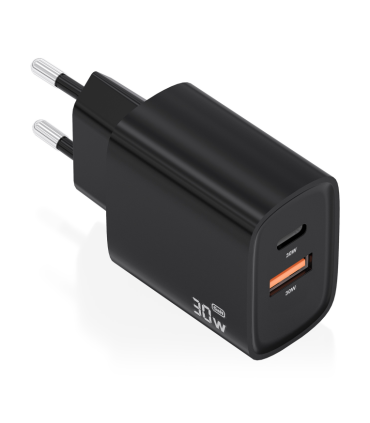 CARGADOR AISENS GAN 30W 1XUSB C PD30 QC40 1XUSB A QC30 NEGRO