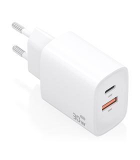 CARGADOR AISENS GAN 30W 1XUSB C PD30 QC40 1XUSB A QC30 BLANCO