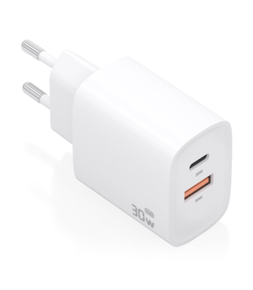 CARGADOR AISENS GAN 30W 1XUSB C PD30 QC40 1XUSB A QC30 BLANCO