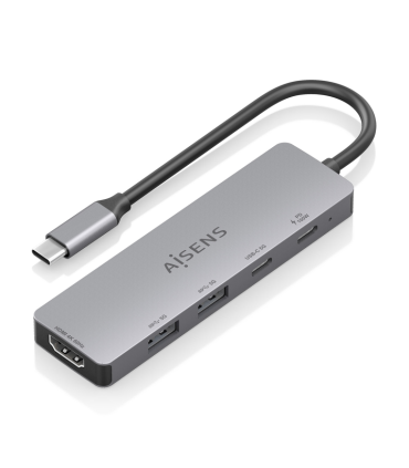 USB C DOCK AISENS 5 EN 1 HDMI 2XUSB A USB C USB C PD GRIS 15CM