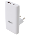 CARGADOR TOOQ PARED GAN USB-C/PD+USB-A/QC 65W, BLANCO