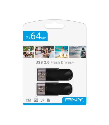 USB 20 PNY TWIN PACK 2x64GB ATTACHE 4 NEGRO